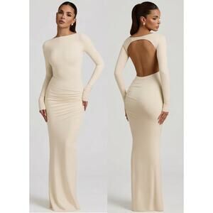 NWT Oh Polly Regine Modal Ruched Backless Maxi Dress Ivory Women's Size Medium